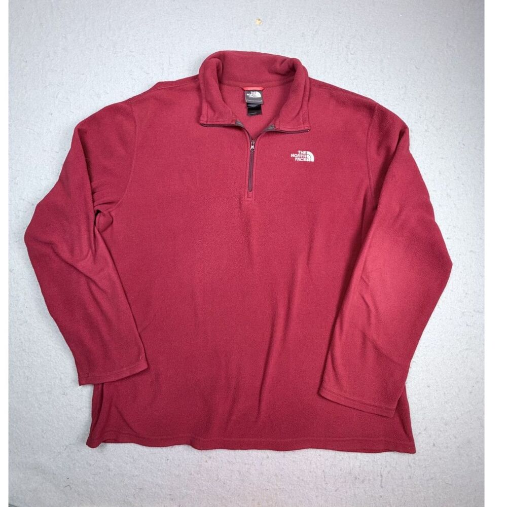 The North Face Men Maroon Fleece Quarter 1/4 Zip Pullover Sweatshirt Hiking